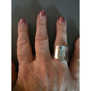 925 Sterling Silver Wide Concave Cigar Band Statement Ring Womens Silver Rin